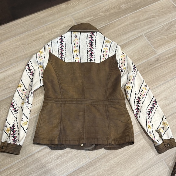 Free People cargo Jacket coat Aztec Tribal print sleeves size XS olive green - Picture 11 of 11